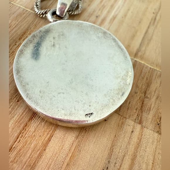 Vintage 925 Sterling silver shell abalone mosaic pendant necklace - Picture 8 of 10